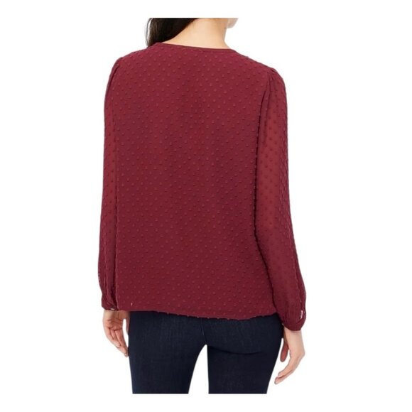J.Crew V Neck Clip-Dot Blouse Size S In Vintage Burgundy Womens - Picture 2 of 8